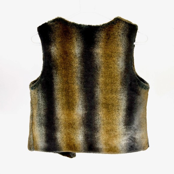 Trina Turk Faux Fur Open Front Vest Brown and Black Wonens Size 2 - Picture 3 of 5